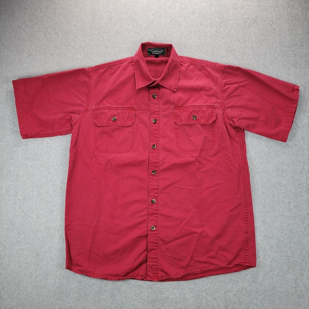 Arborwear‎ Shirt Mens M Red Burgundy Cotton Short Sleeve Button Up Workwear Hike